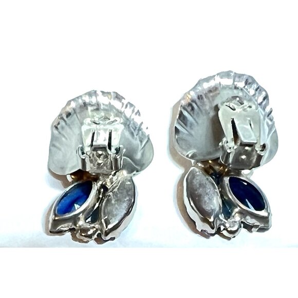 Juliana D&E Blue Green Rhinestones Brooch Earrings Set Molded Navettes #1748 - Picture 7 of 10